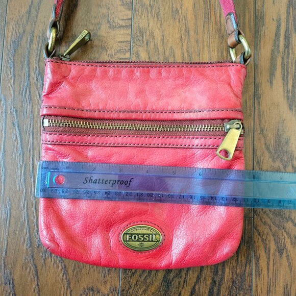 Fossil Explorerer Mini Crossbody Bag Red Leather Small Shoulder Purse Gold - Picture 5 of 9